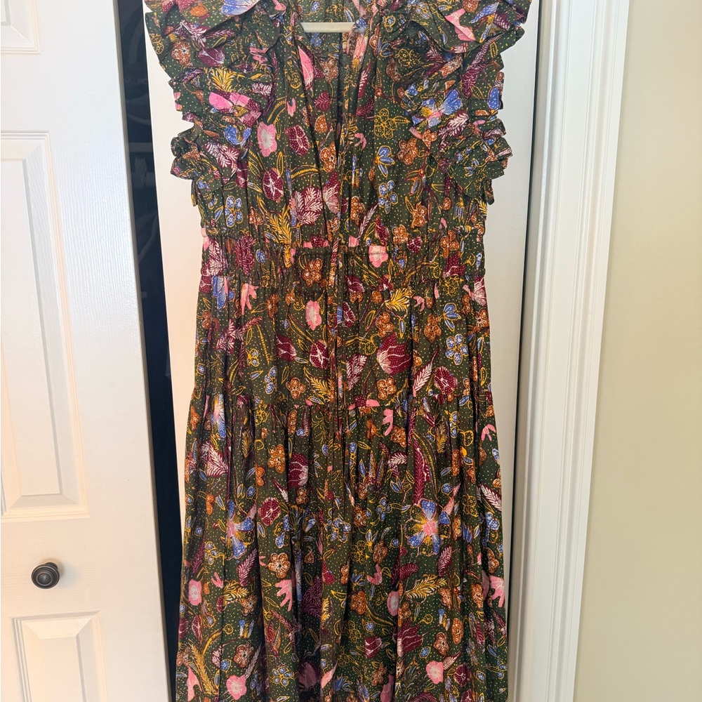 Ulla Johnson Multicolor Ruffle Sleeve Midi Dress